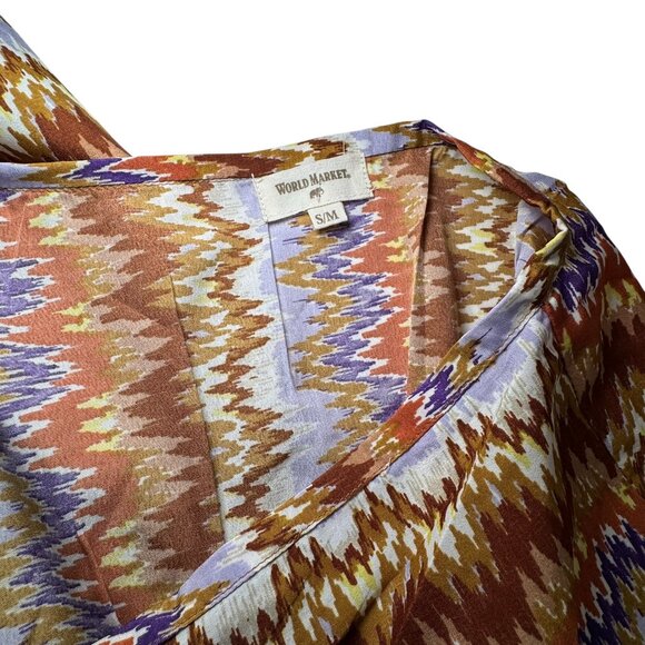 World Market Mira Brown And Purple Ritmo Geometric Kaftan Dress S/M - Picture 9 of 11